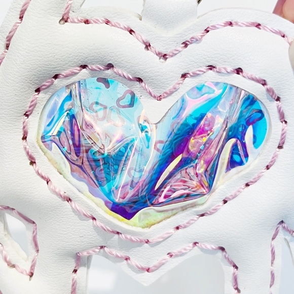 Miniso Cute Deer Bag Charm Heart Glitter Confetti Sequins Pink White Keychain - Picture 11 of 12